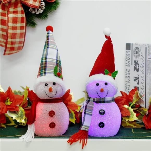 2Pcs Lighted Snowman Christmas Table Decorations Changing LED Lights 12 x 4 Inch - Picture 5 of 7